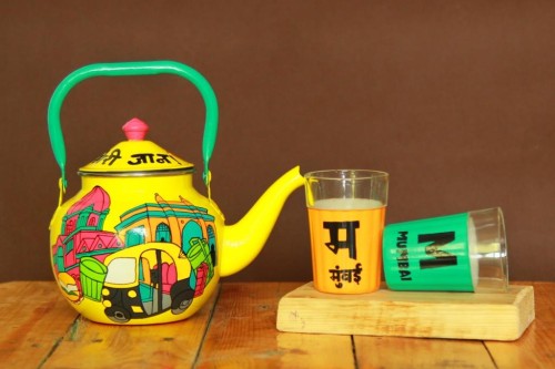Mumbai Meri Jaan themed Traditional Kettle with Chai (Tea) glasses