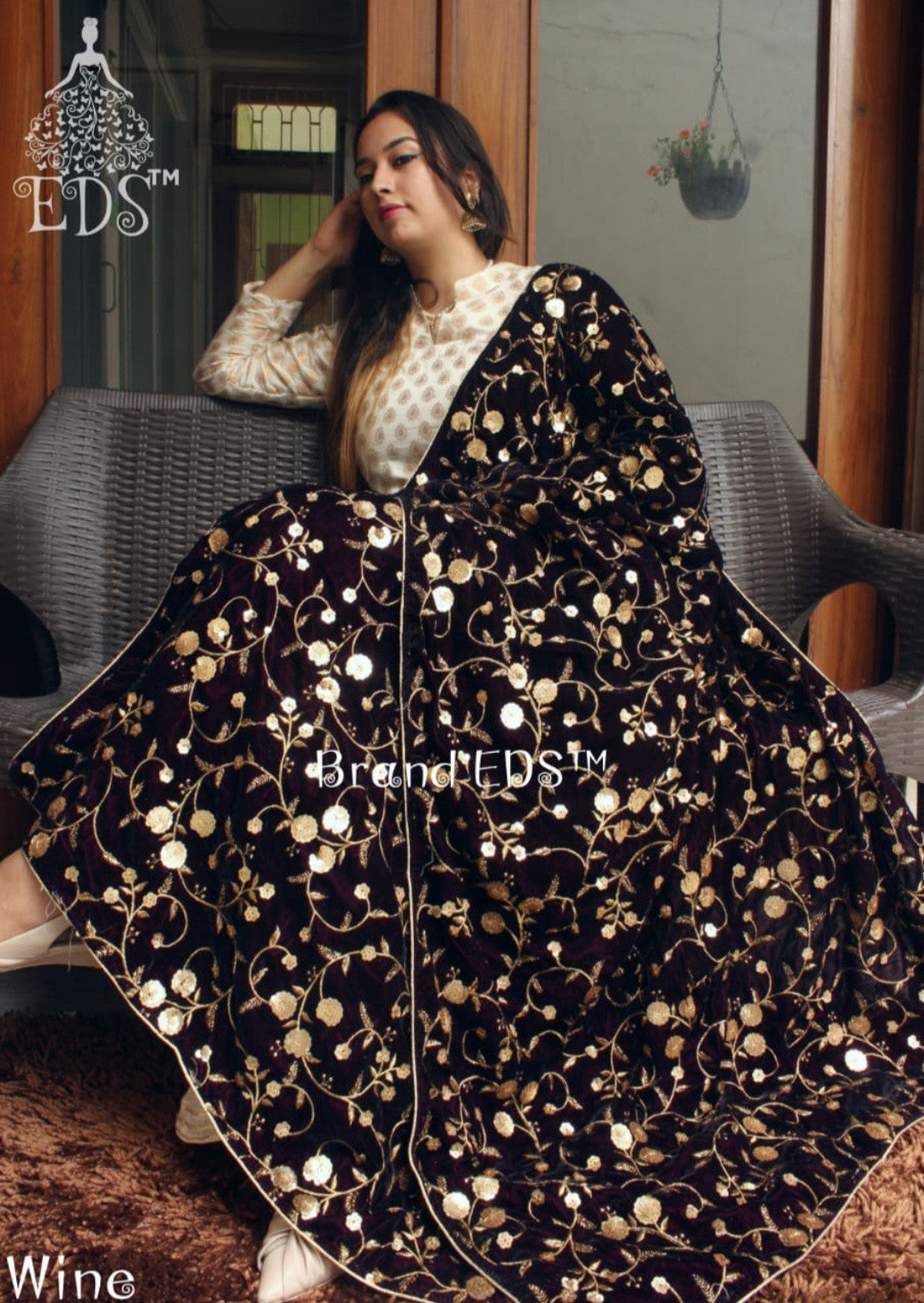 Wine Printed Cotton Blend Dupatta main image 0