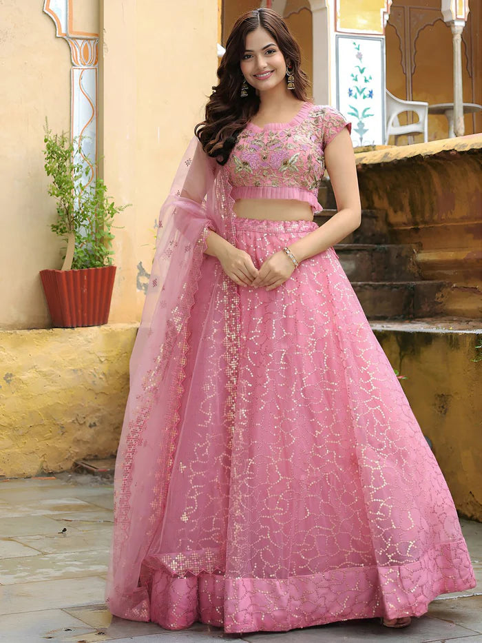 Lahenga Choli - Net (Semi-stitched)