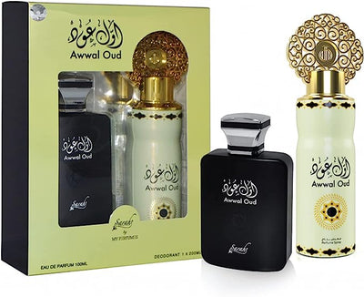 Awwal Oud Perfume Gift Set for Unisex, 100ml Eau de Parfum and 200ml Perfume Spray