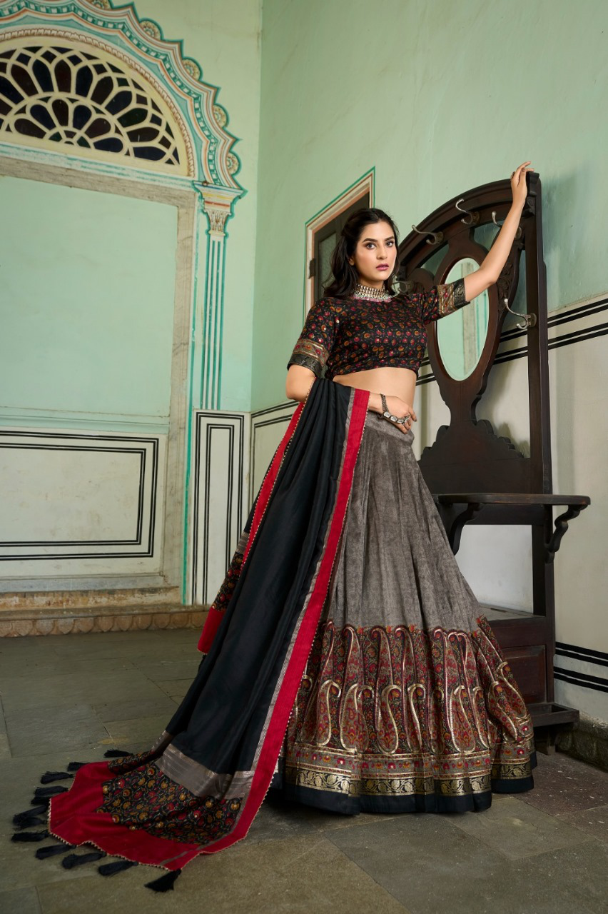 Lahenga Choli - Tussar Silk (Fully- Stitched)