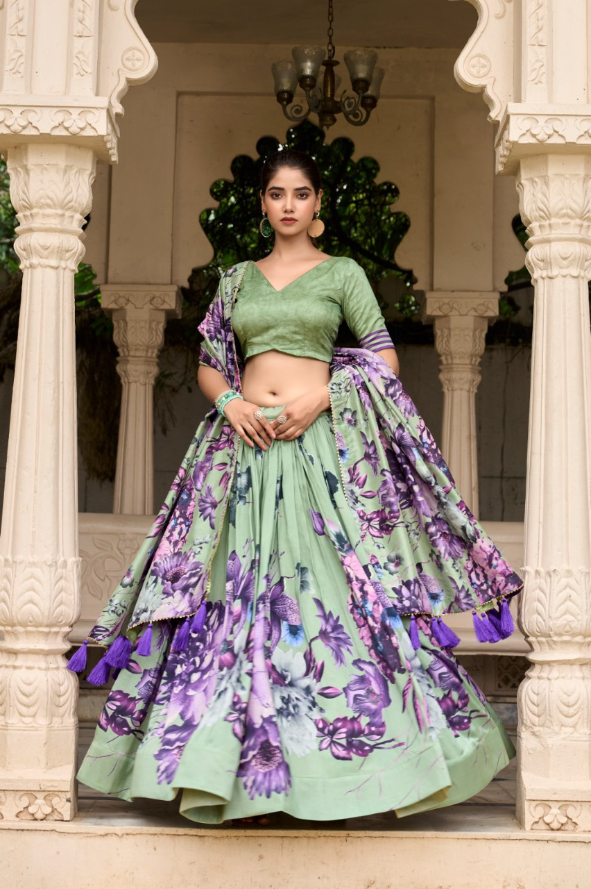 Lahenga Choli - Tussar Silk (Semi - Stitched)