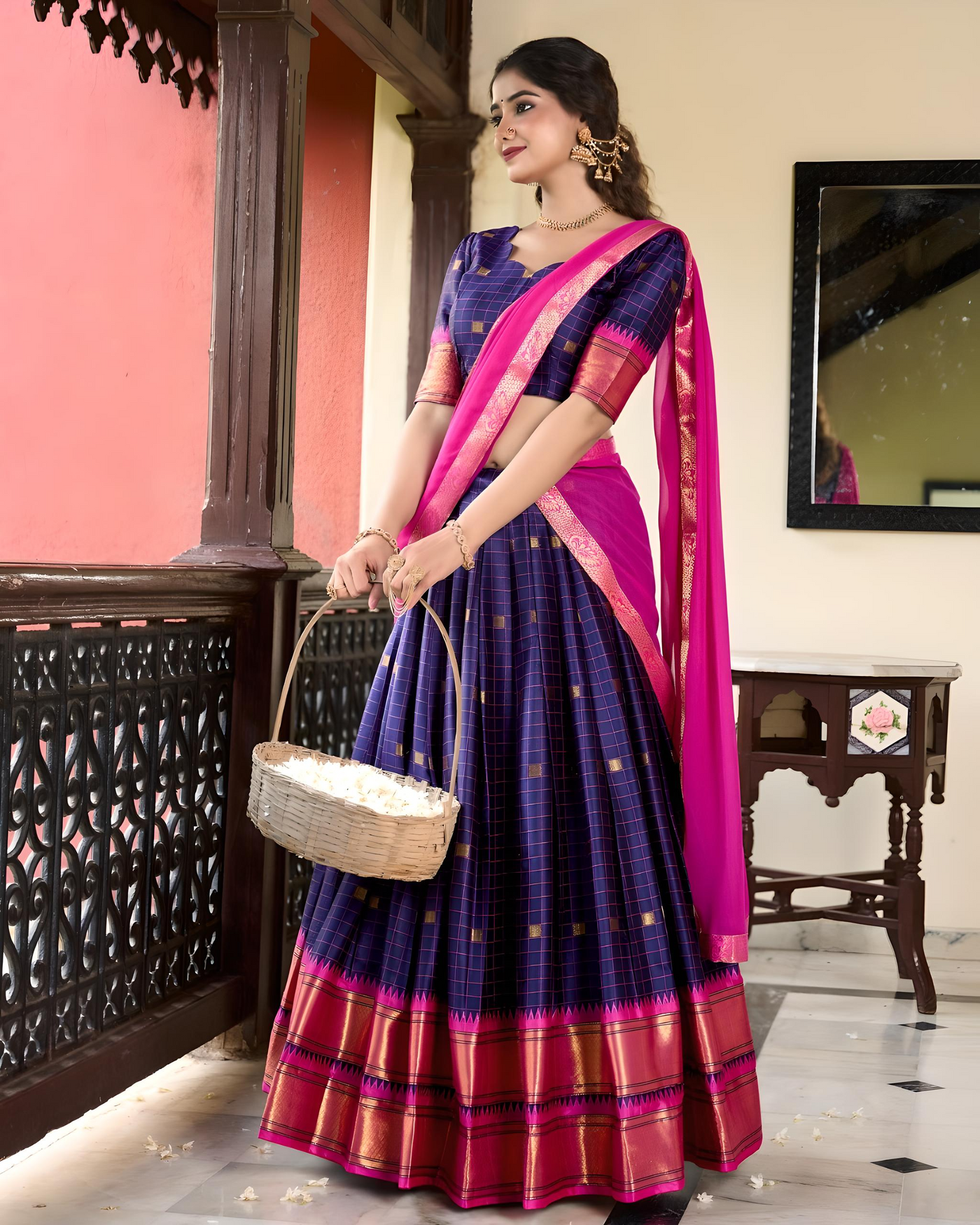 Lahenga Choli - Cotton Silk (Semi-stitched)