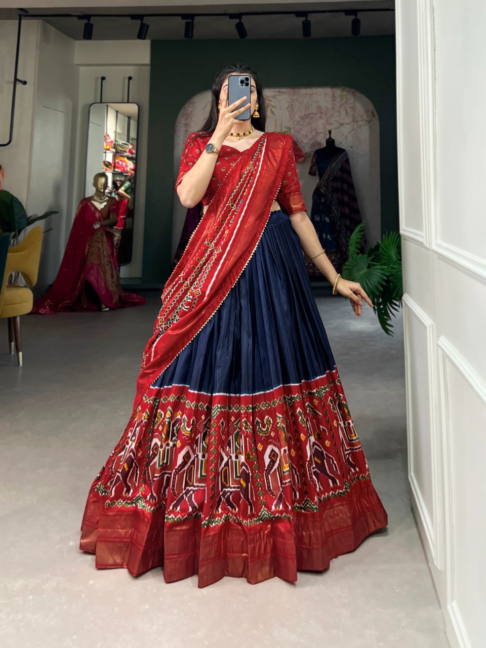 Lahenga Choli -  Dola silk  (Semi - Stitched)