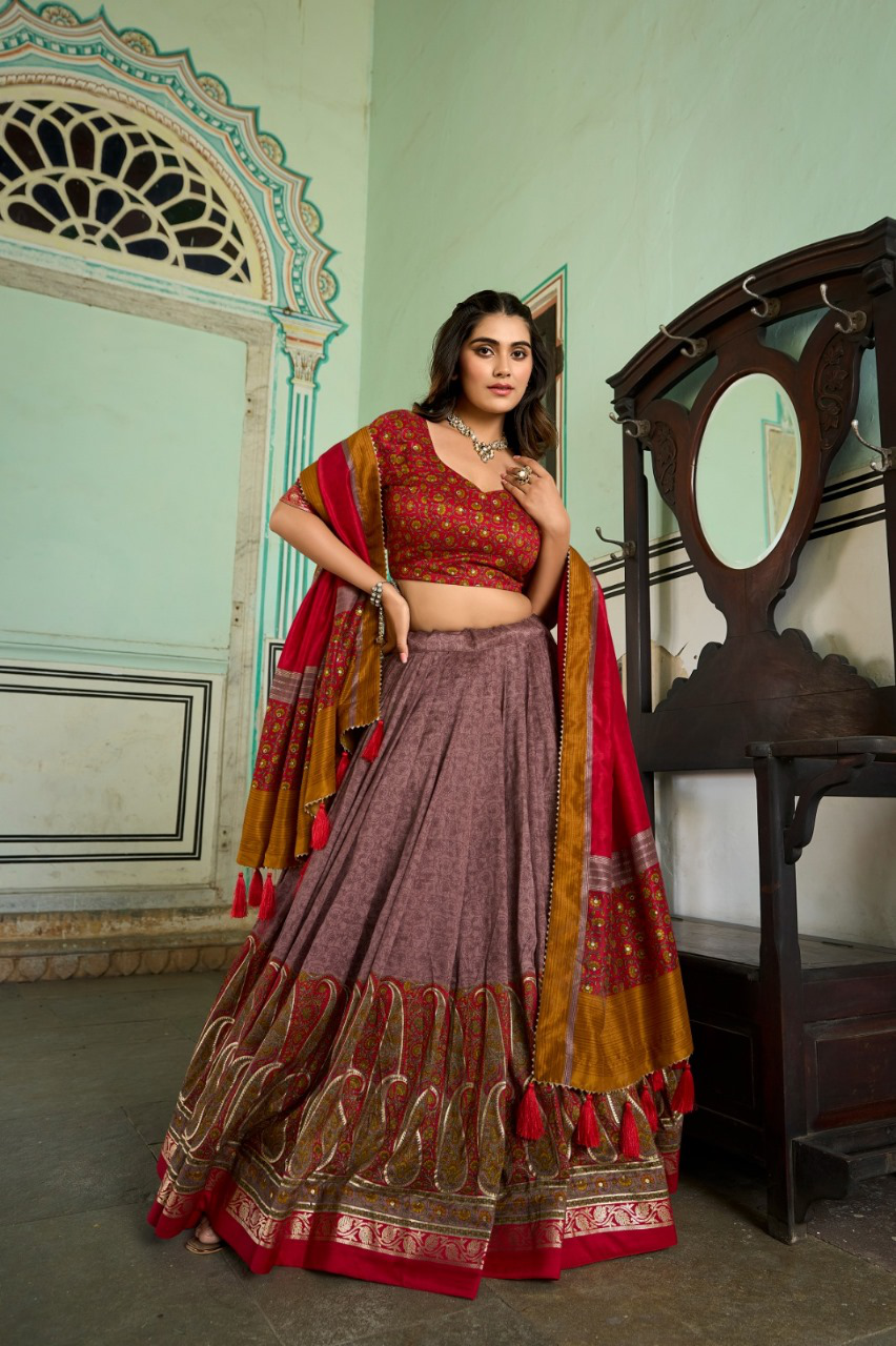 Lahenga Choli - Tussar Silk (Semi - Stitched)