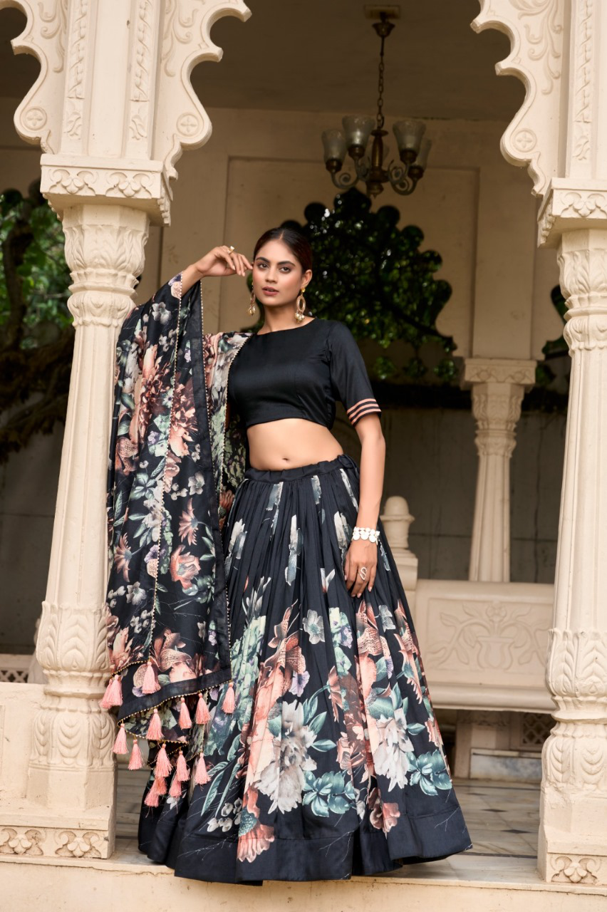 Lahenga Choli - Tussar Silk (Semi - Stitched)