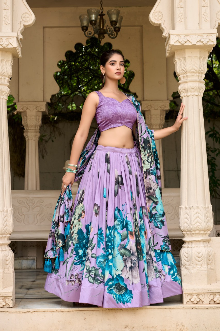 Lahenga Choli - Tussar Silk (Semi - Stitched)