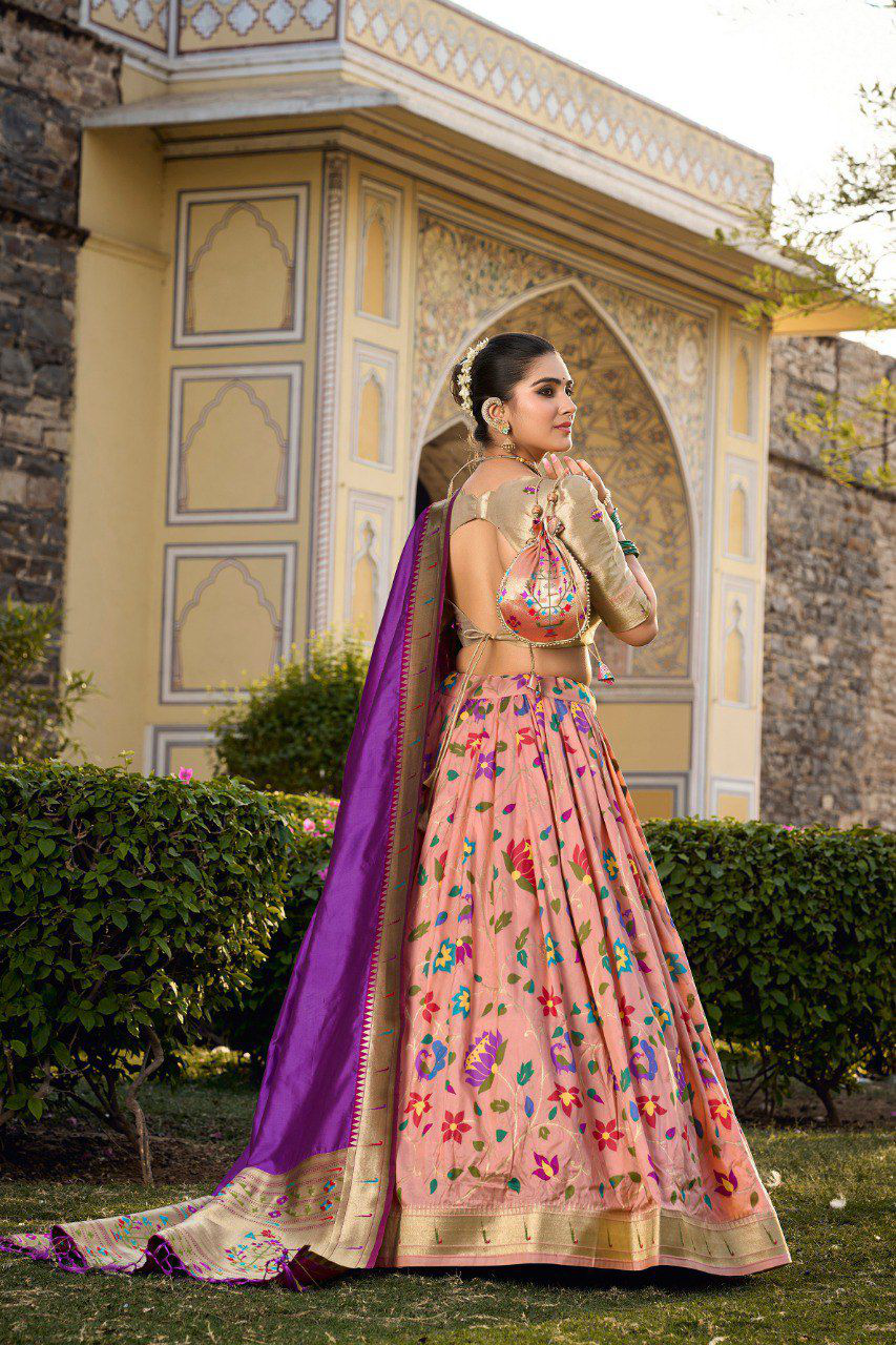 Lahenga Choli - Jacquard Paithani Silk (Semi - Stitched)