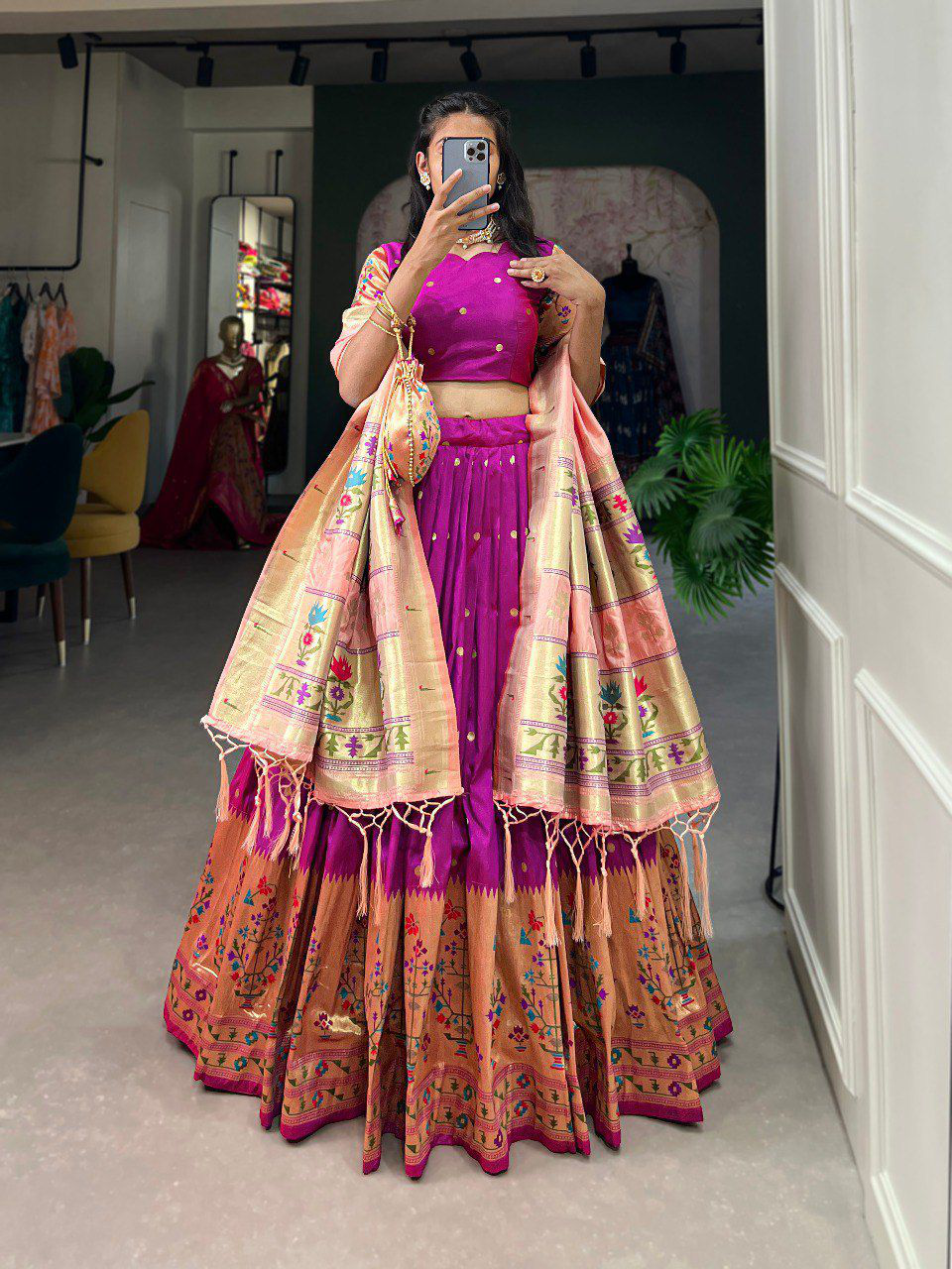 Lahenga Choli - Jacquard Paithani Silk (Semi - Stitched)