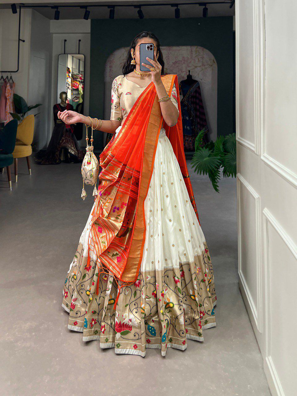 Lahenga Choli - Jacquard Paithani Silk (Semi - Stitched)