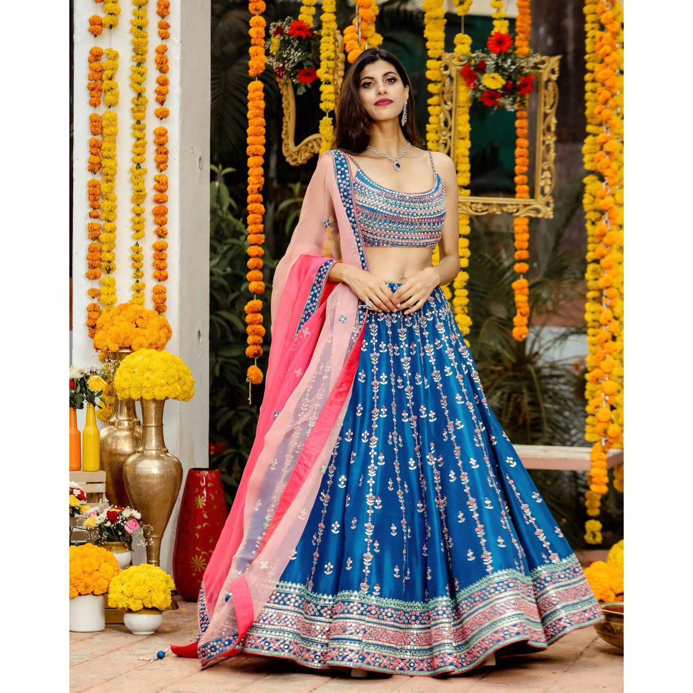 Lahenga Choli - Chinon (Semi - Stitched)