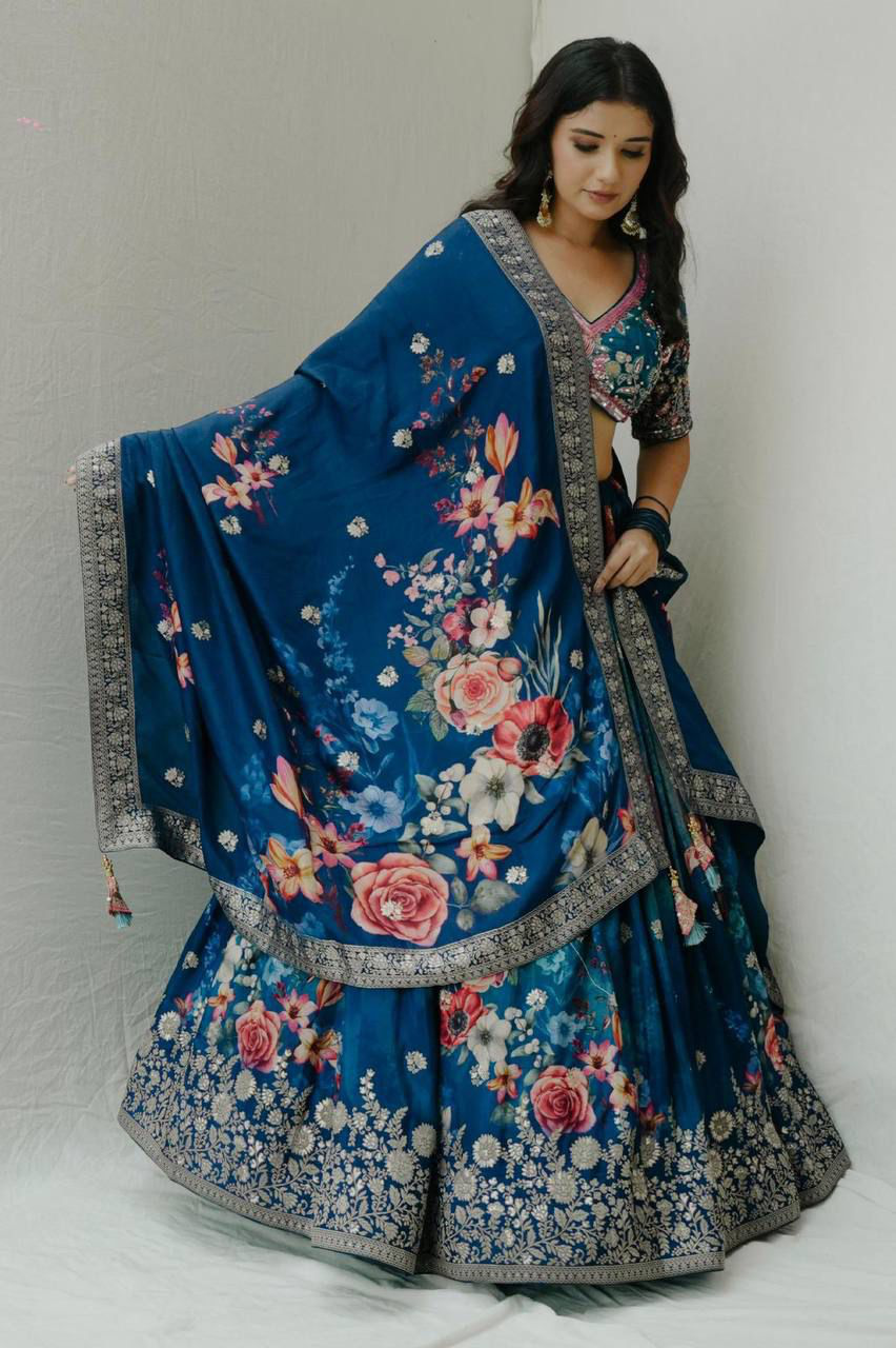 Lahenga Choli - Faux Georgette Digital Print (Semi - Stitched)