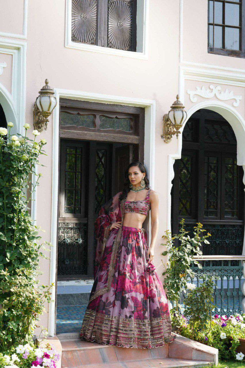 Lahenga Choli -  Organza (Semi - Stitched)