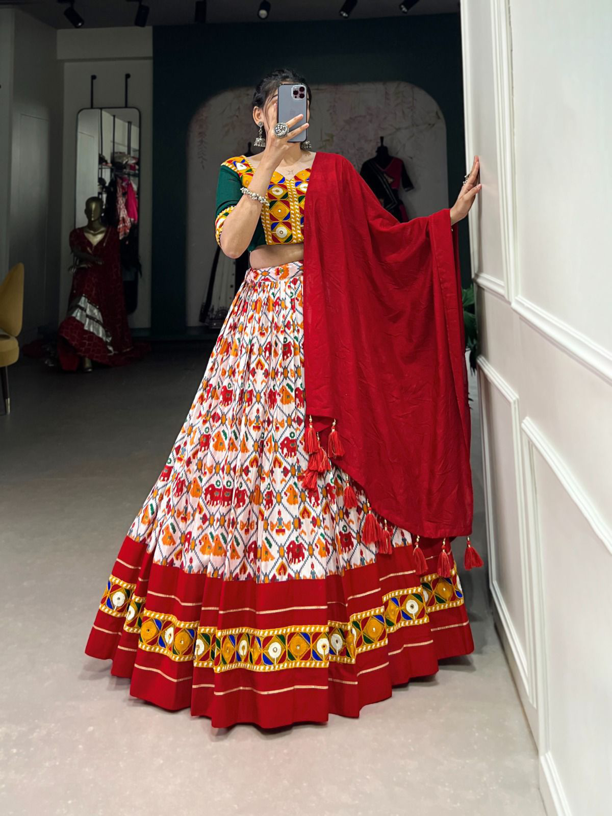 Lahenga Choli -  Dola silk and cotton (Semi - Stitched)