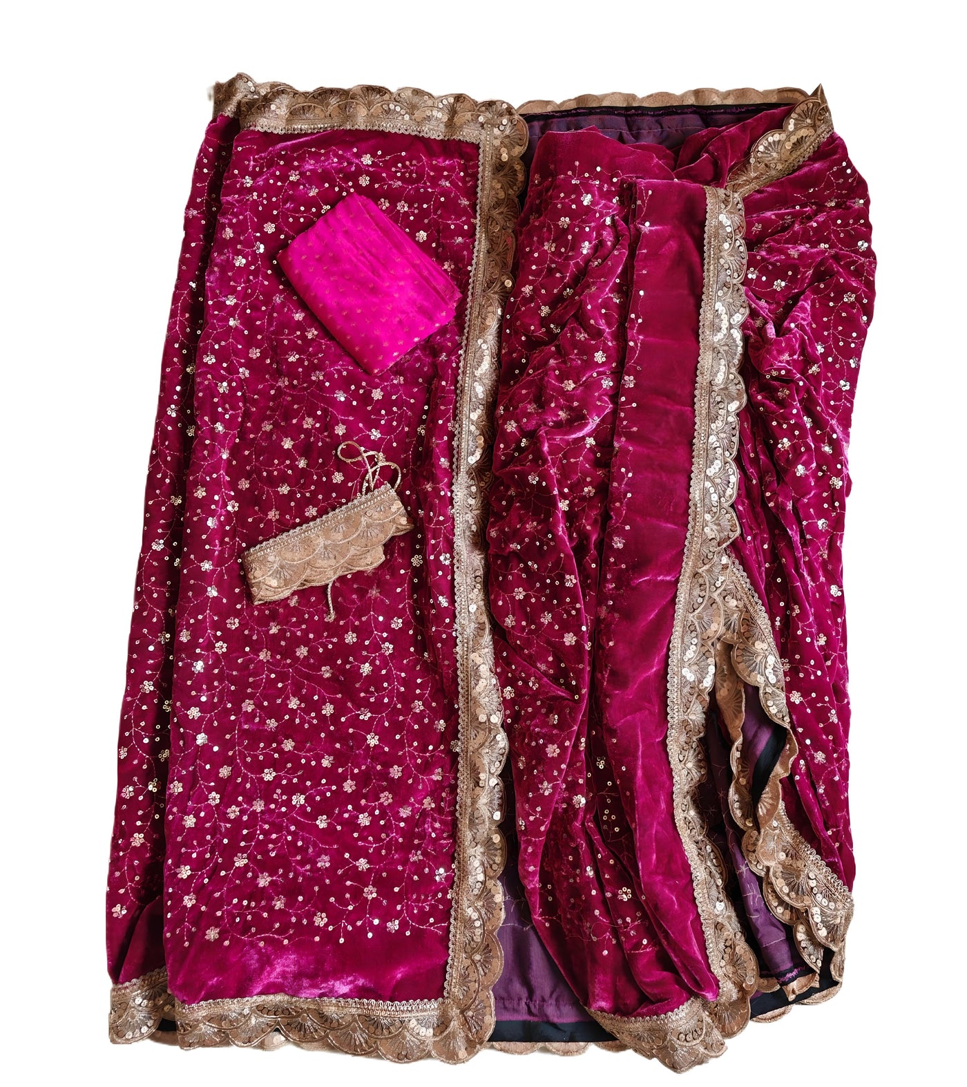 Marathi Stitched VELVET Nauvari Saree Peshwai - Dark Pink color