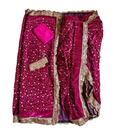 Marathi Stitched VELVET Nauvari Saree Peshwai - Dark Pink color