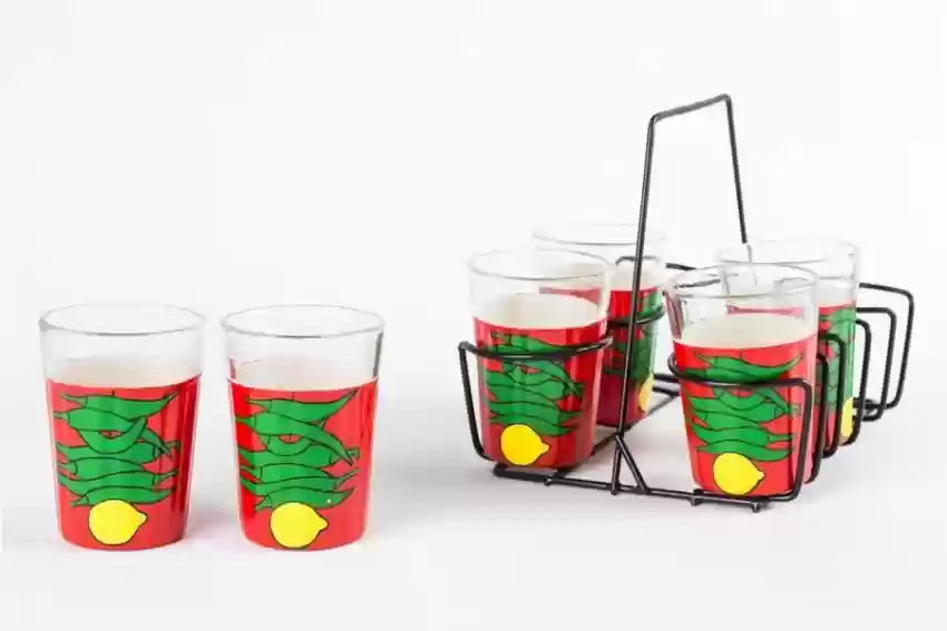 Nimbu Mirchi theme Cutting Tapri Chai / Tea glasses (set of 6 glasses)