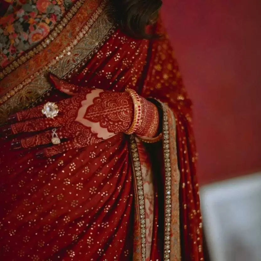 Red Heavy Satin Silk Bridal Saree