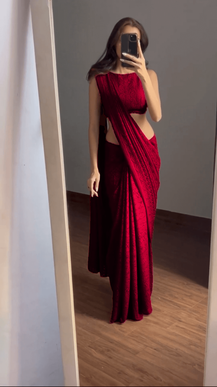 Red Chikankari Saree