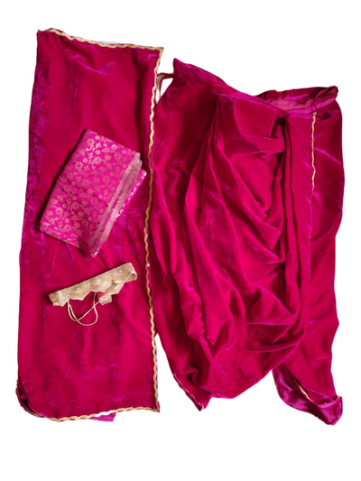 Marathi Stitched VELVET Nauvari Saree Peshwai - Pink with kamarpatta