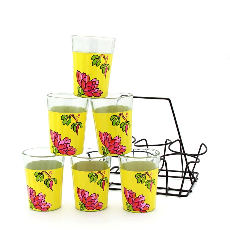 Flower Blossom theme Cutting Chai Tapri Tea glasses (set of 6)