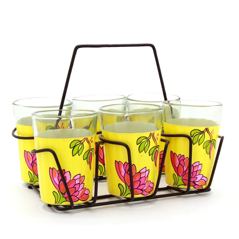 Flower Blossom theme Cutting Chai Tapri Tea glasses (set of 6)