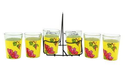 Flower Blossom theme Cutting Chai Tapri Tea glasses (set of 6)