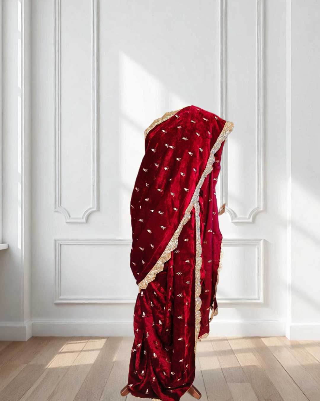 Marathi Stitched VELVET Nauvari Saree Peshwai - Brown Color