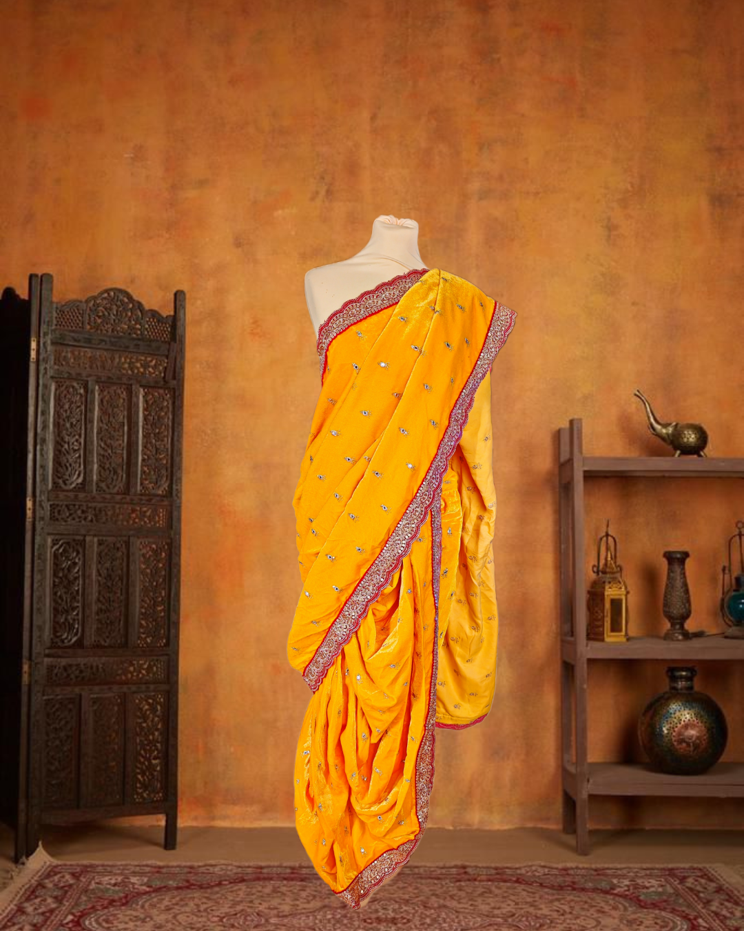 Marathi Stitched VELVET Nauvari Saree Peshwai - Yellow Color