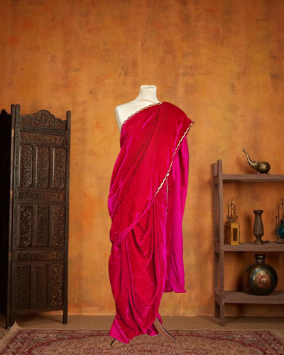 Marathi Stitched VELVET Nauvari Saree Peshwai - Pink with kamarpatta
