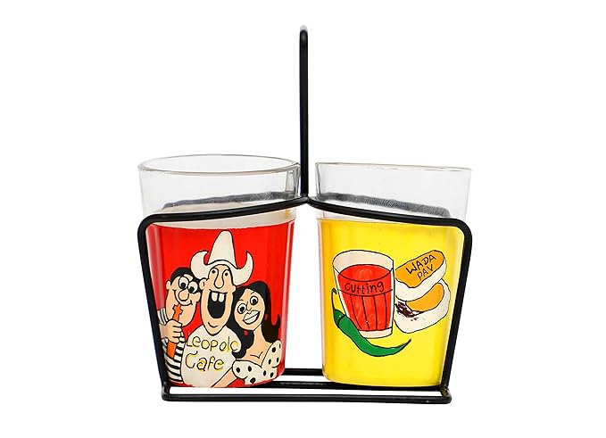 Mumbai Vada Pav and Leopold Cafe theme Tapri Chai / Tea Glasses