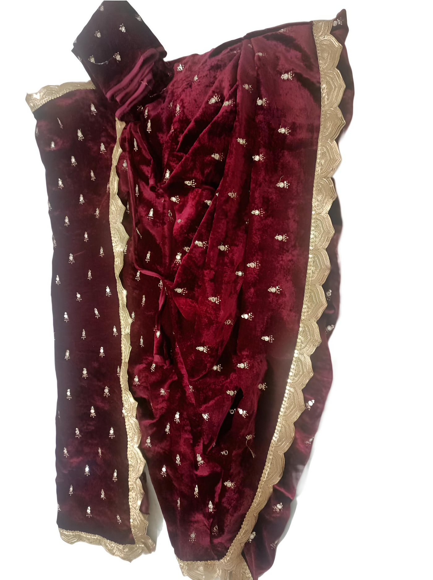 Marathi Stitched VELVET Nauvari Saree Peshwai - Wine color