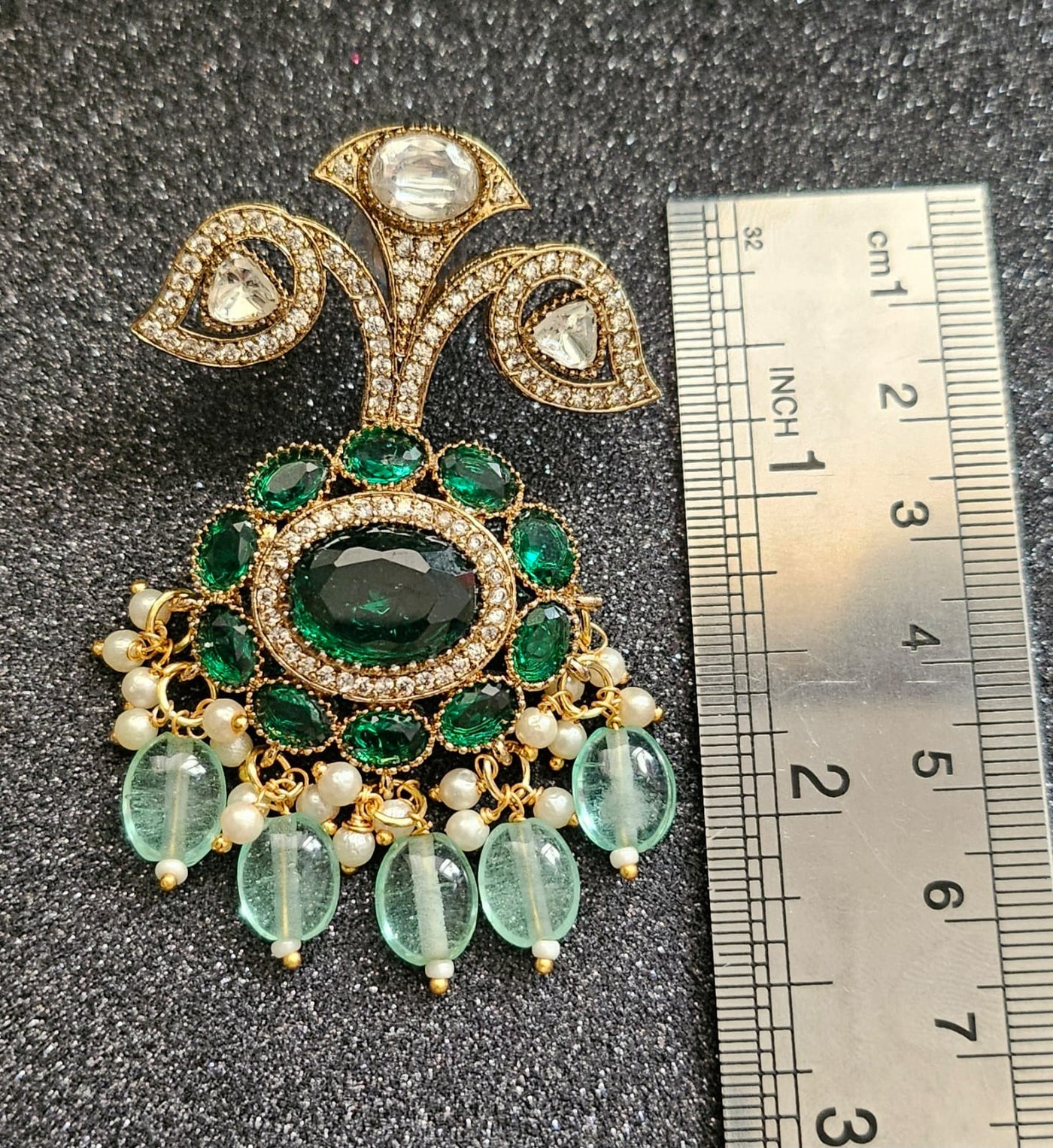 Moissanite Stone and Polki (Green)