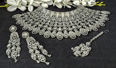 American Diamond Choker set with Maang tikka
