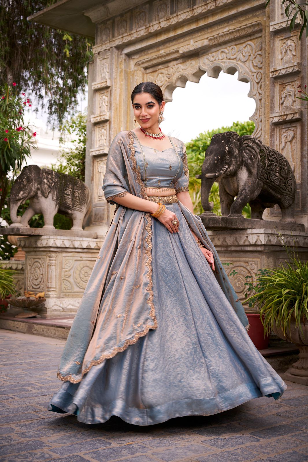 Lahenga Choli - Fendi - Dual Tone (Semi-stitched)