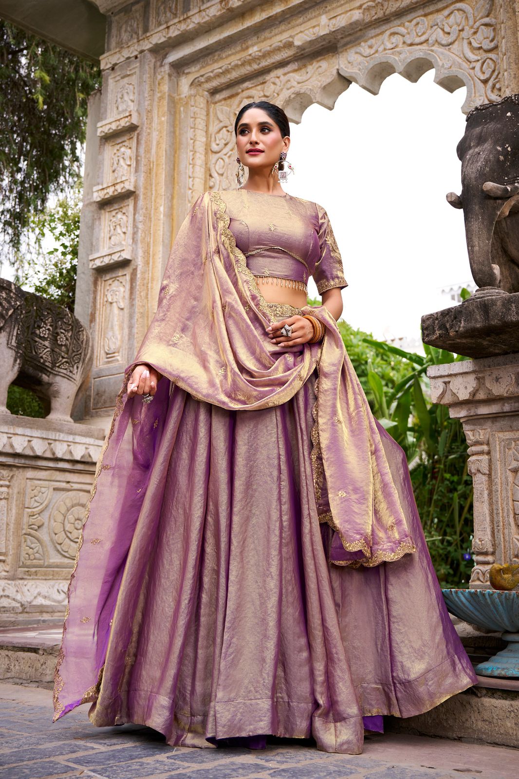 Lahenga Choli - Fendi - Dual Tone (Semi-stitched)