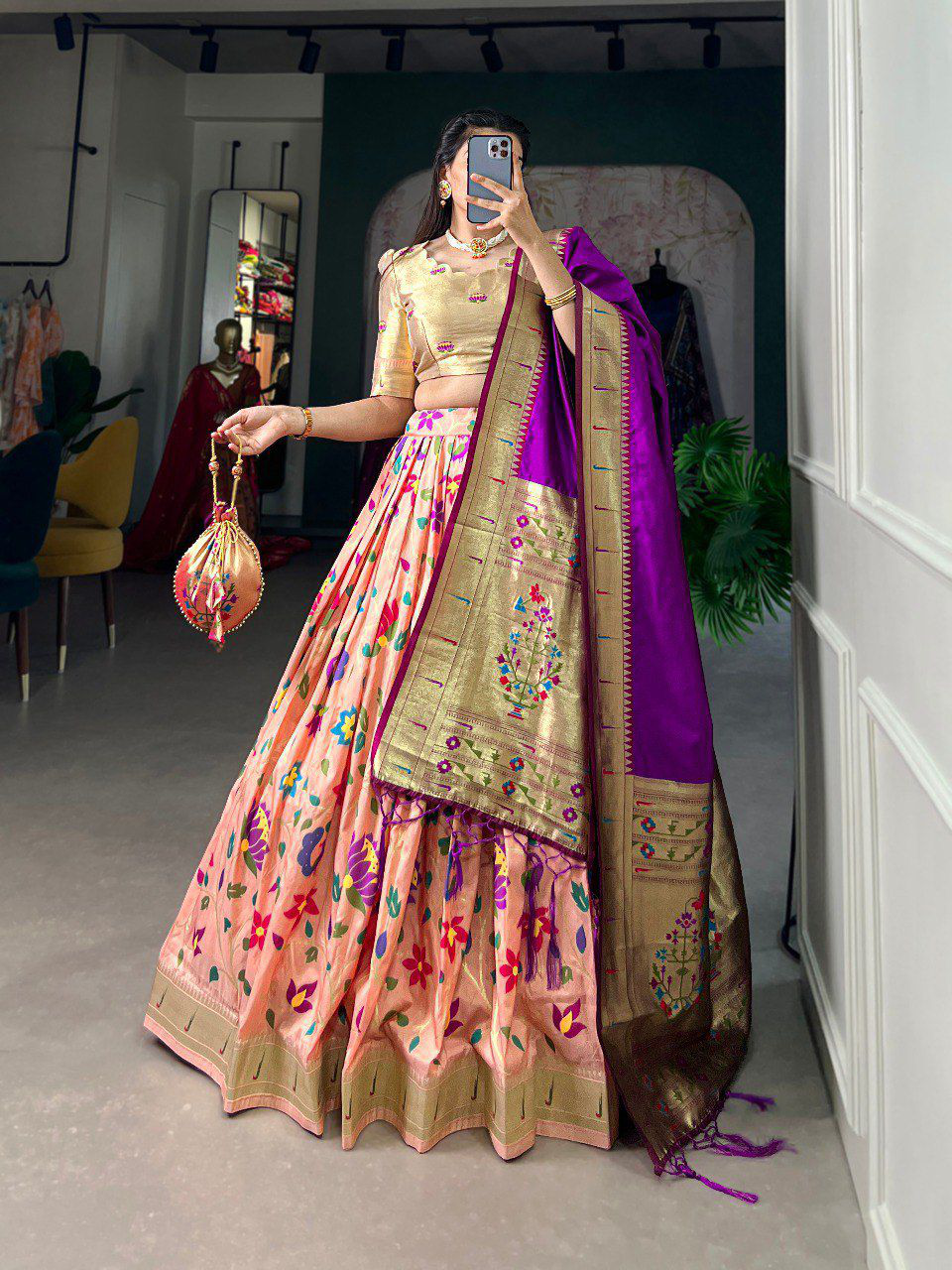 Lahenga Choli - Jacquard Paithani Silk (Semi - Stitched)