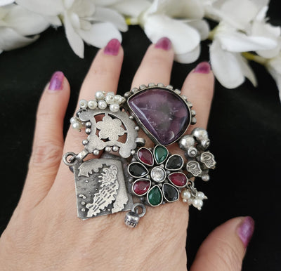 Natural Stones silver replica finger ring