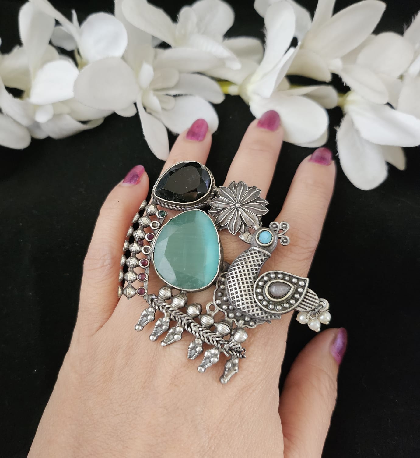 Natural Stones silver replica finger ring