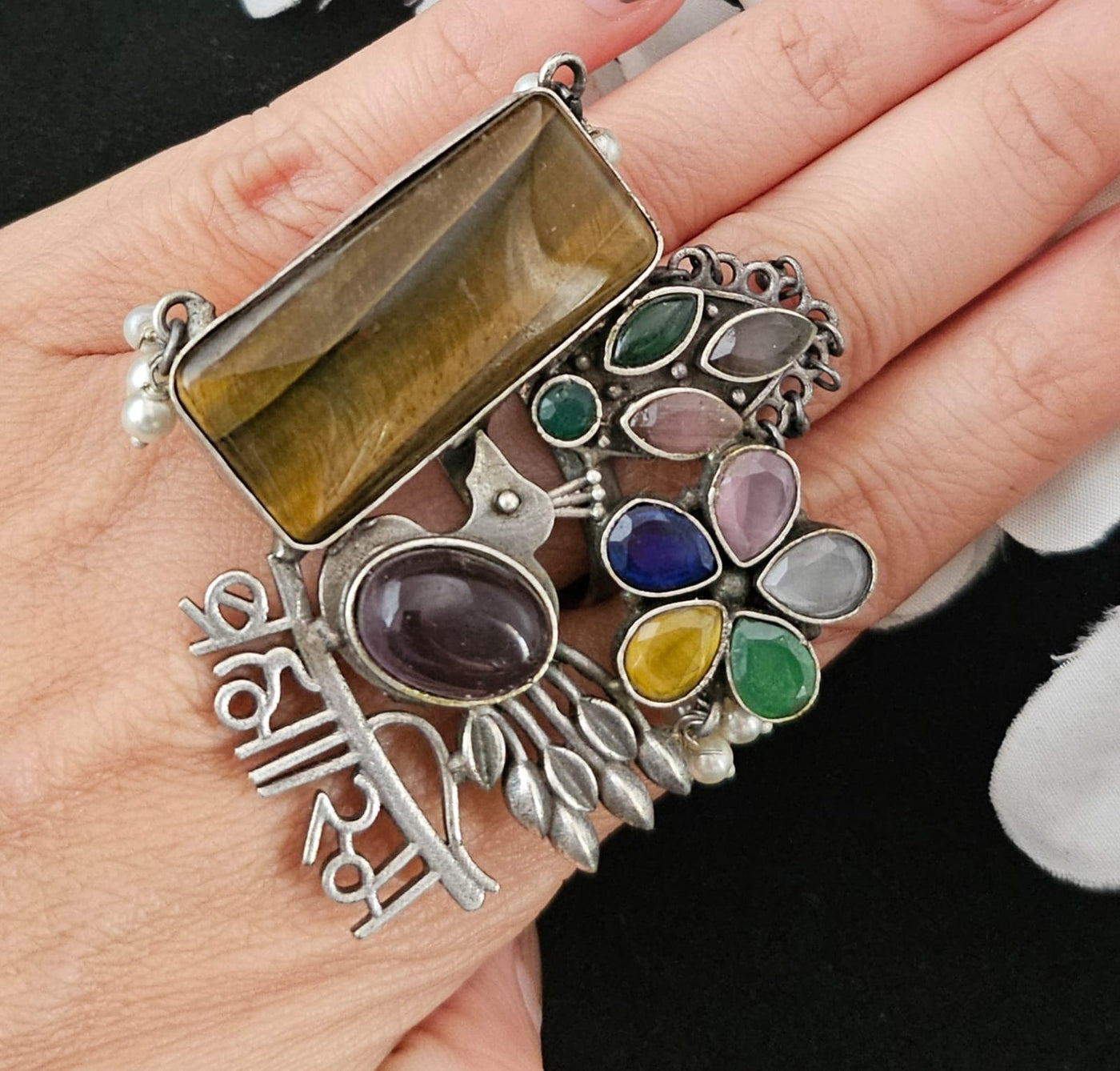Natural Stones silver replica finger ring