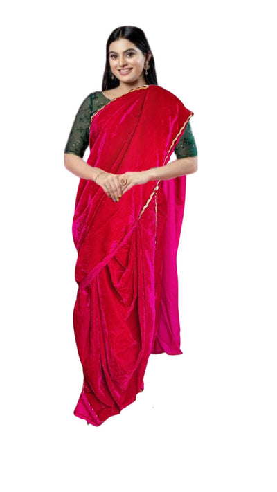 Marathi Stitched VELVET Nauvari Saree Peshwai - Pink with kamarpatta