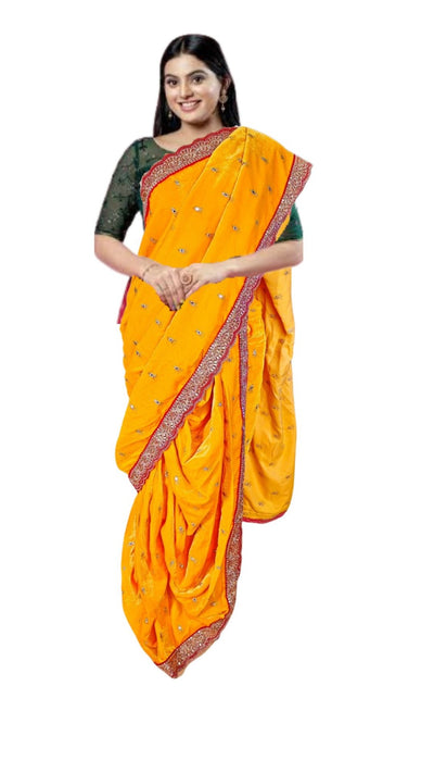 Marathi Stitched VELVET Nauvari Saree Peshwai - Yellow Color