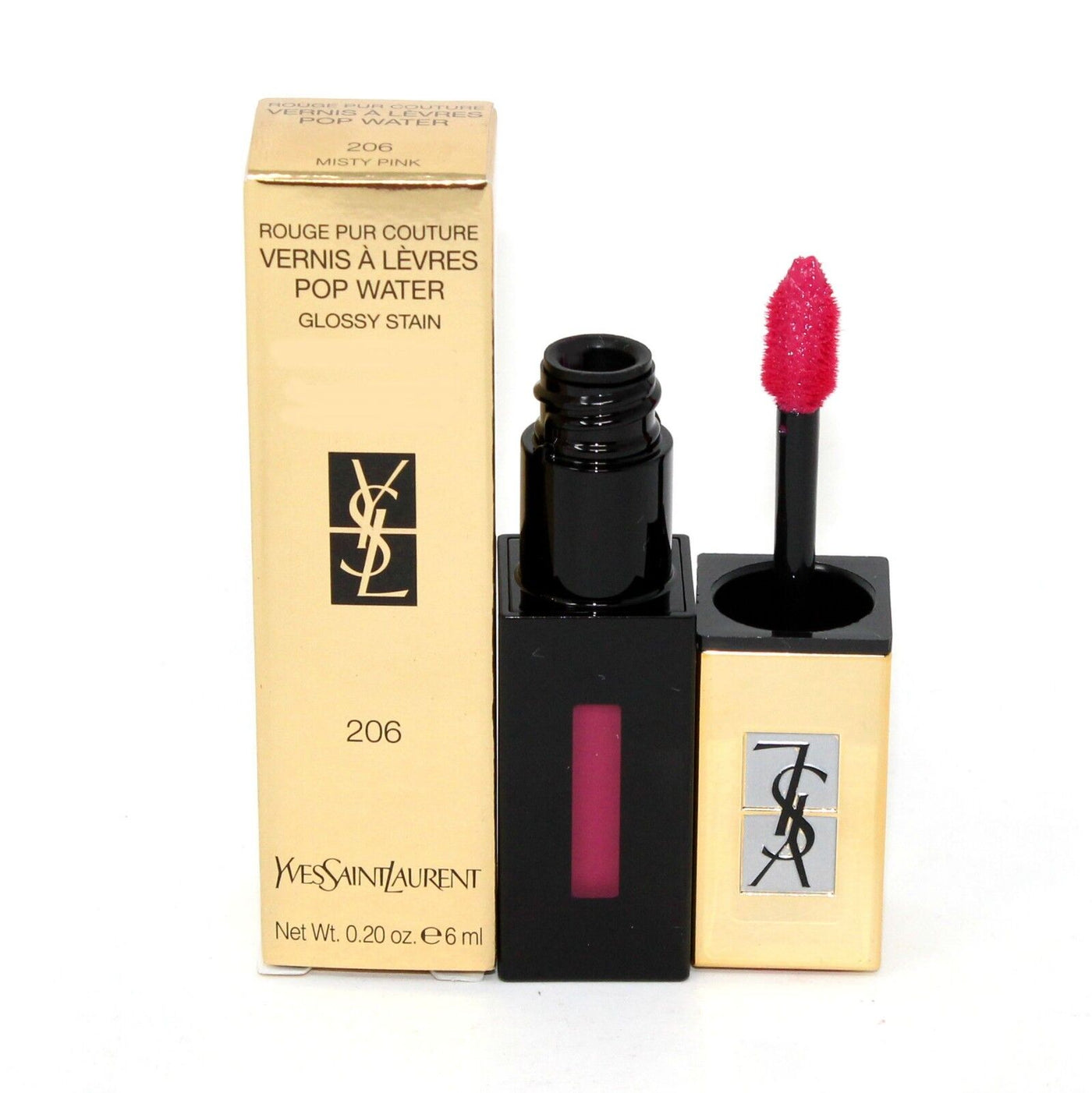 Yves Saint Laurent ROUGE PUR COUTURE VERNIS A LEVRES POP WATER GLOSSY STAIN 6ML #206 MISTY PINK Lip Color