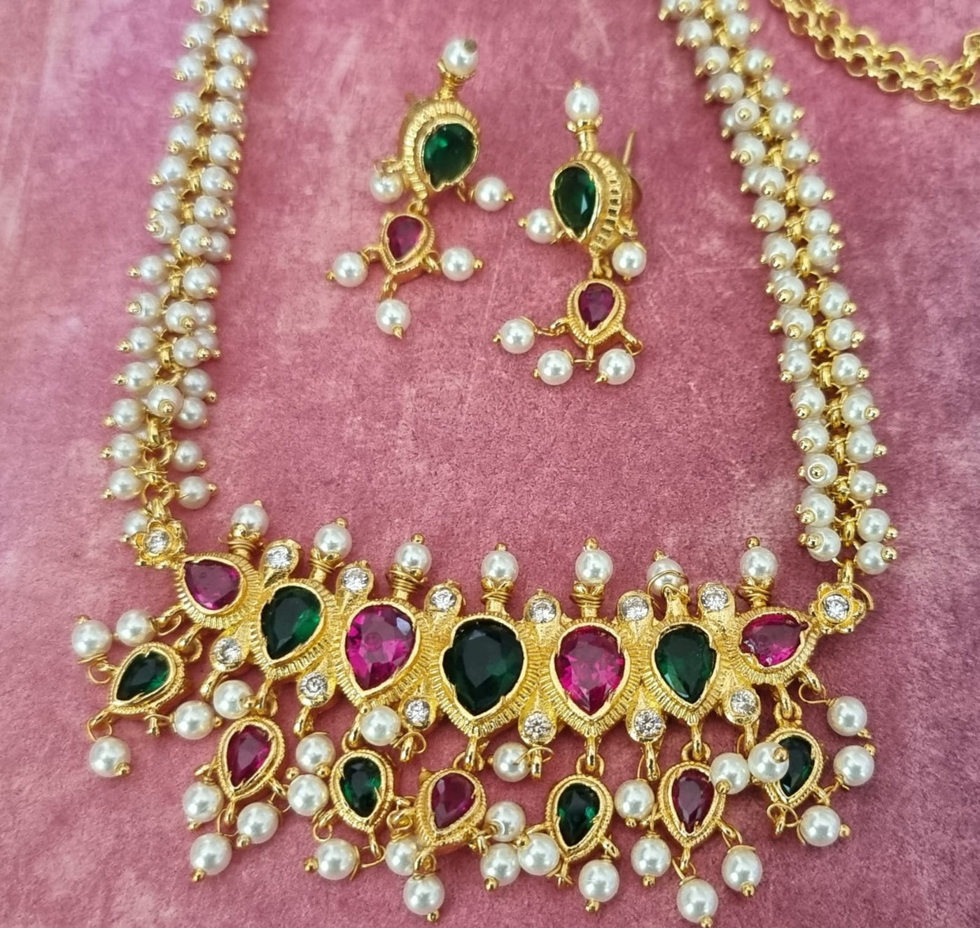 Tanmani Long [MUNOV23] - Traditional Maharashtrian Necklace - American Diamond Necklace Set - Shop now at Praagneek.com