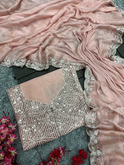 Chiffon with Zari- Ready to wear Saree