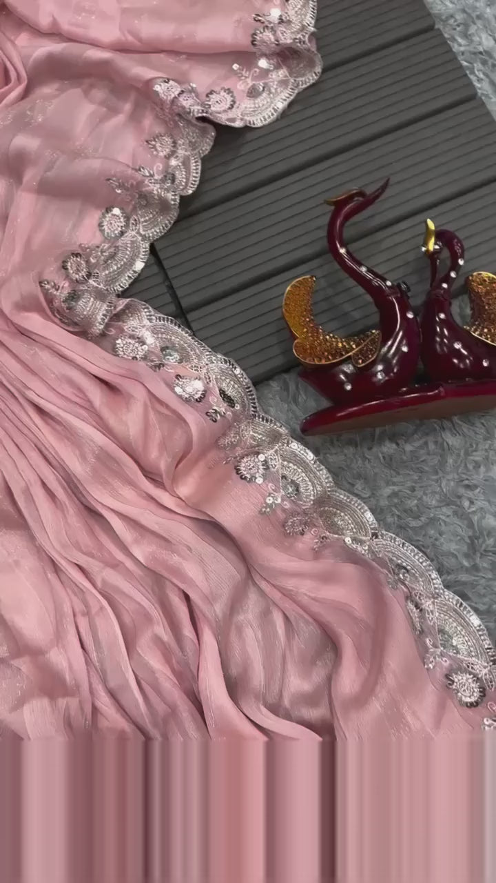 Chiffon with Zari- Ready to wear Saree