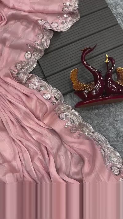 Chiffon with Zari- Ready to wear Saree