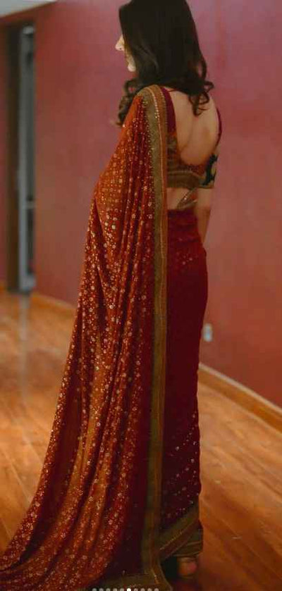 Red Heavy Satin Silk Bridal Saree