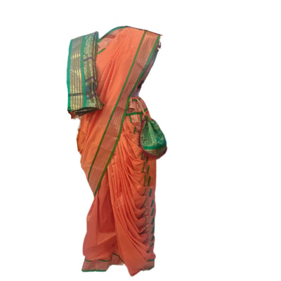 Marathi Stitched Nauvari Rajlaxmi Design Saree with matching Potli - Semi Silk