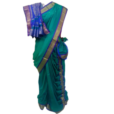 Marathi Stitched Nauvari Rajlaxmi Design Saree with matching Potli - Semi Silk